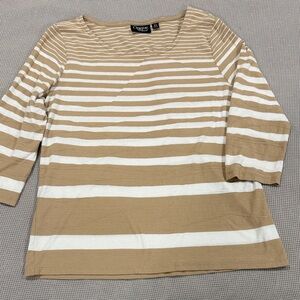 Onque Casuals Beige and White Striped Long Sleeve Top